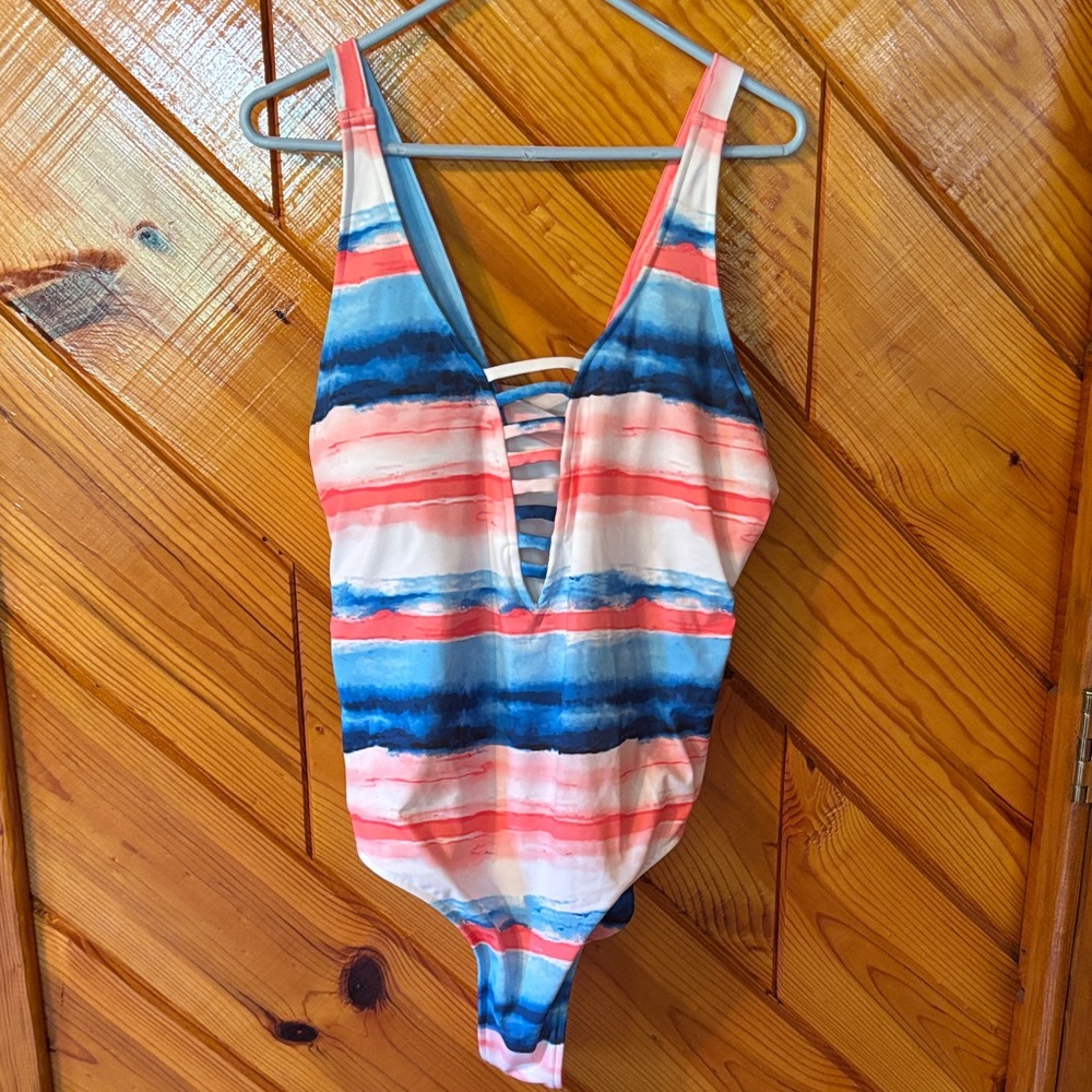 Vibrant Striped Swimsuit with Crisscross Back
